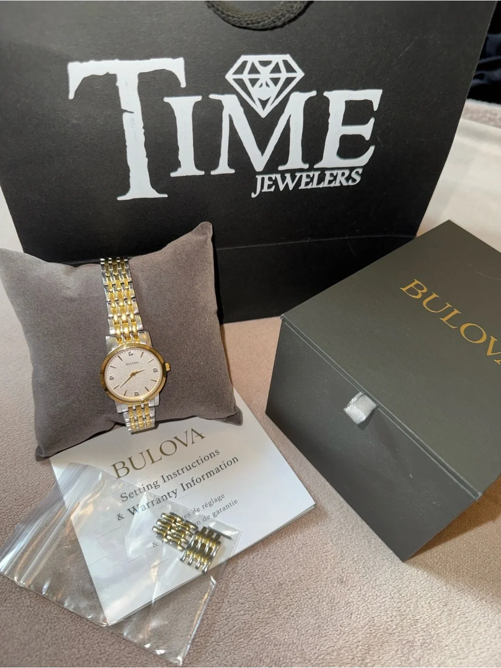 Bulova Two-Tone Gold and Silver Bracelet Watch with White Dial - Picture 2 of 4